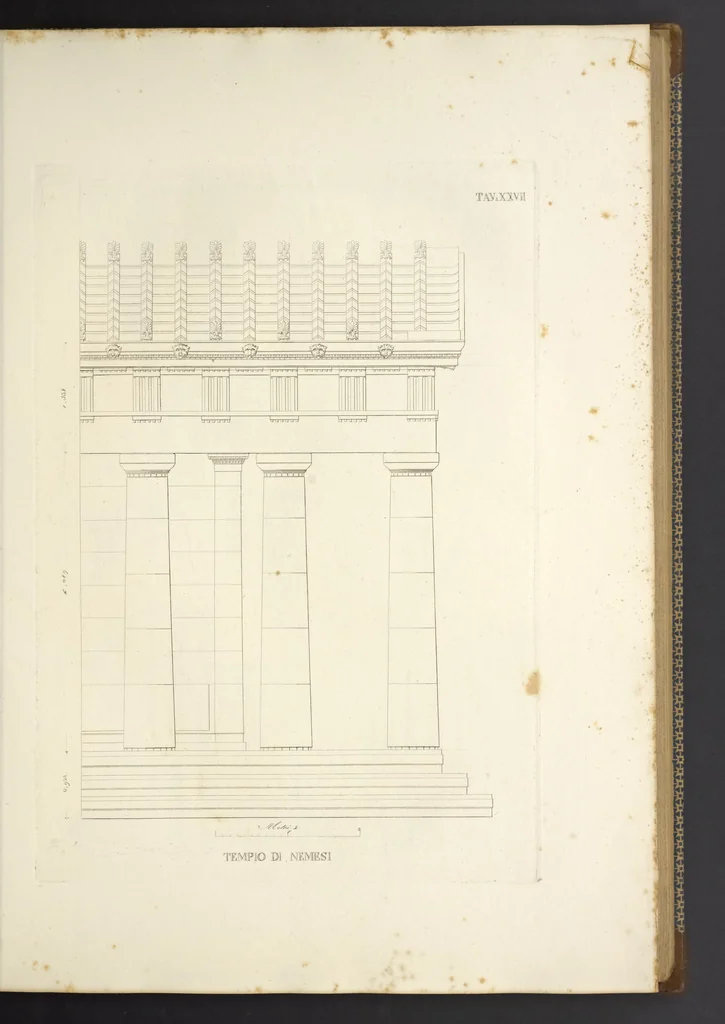 An illustration from L'architettura antica descritta e dimostrata coi monumenti ... : opera divisa in tre sezioni risguardanti la storia, la teorica, e le pratiche dell' architettura egiziana, greca e romana, 1830, leaf 72