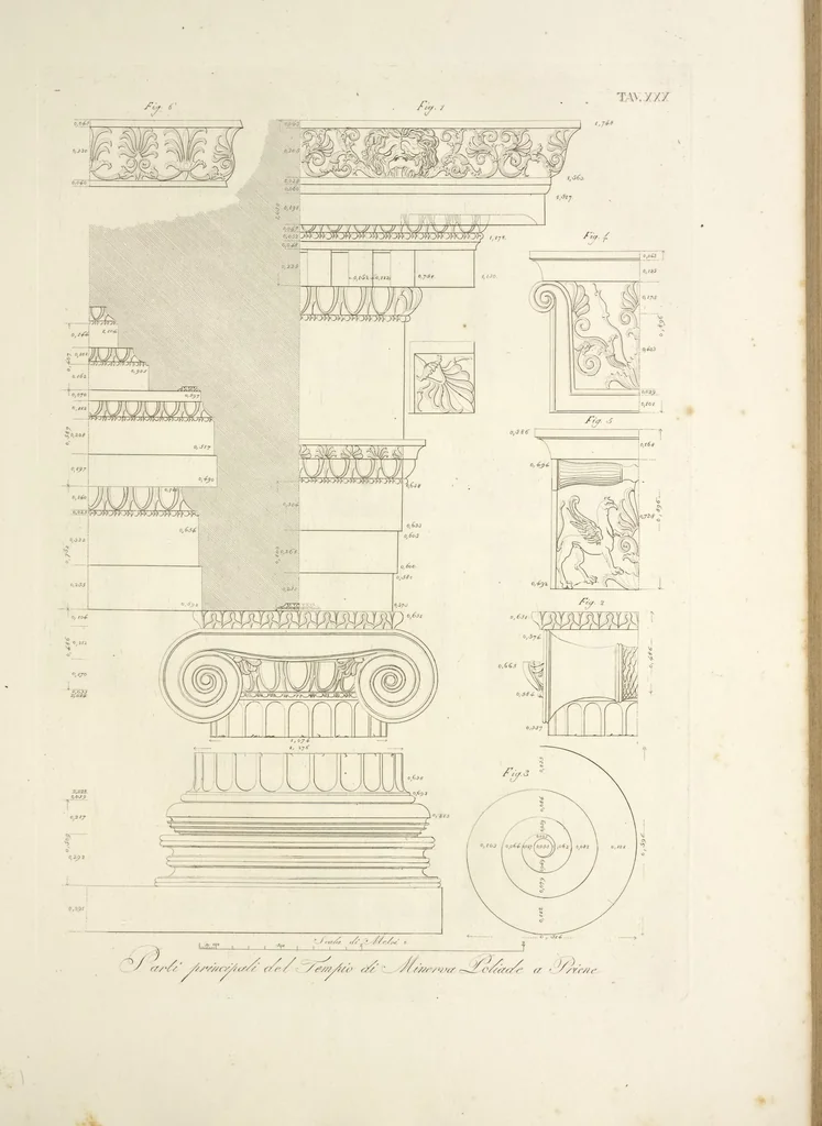 An illustration from L'architettura antica descritta e dimostrata coi monumenti ... : opera divisa in tre sezioni risguardanti la storia, la teorica, e le pratiche dell' architettura egiziana, greca e romana, 1830, leaf 78