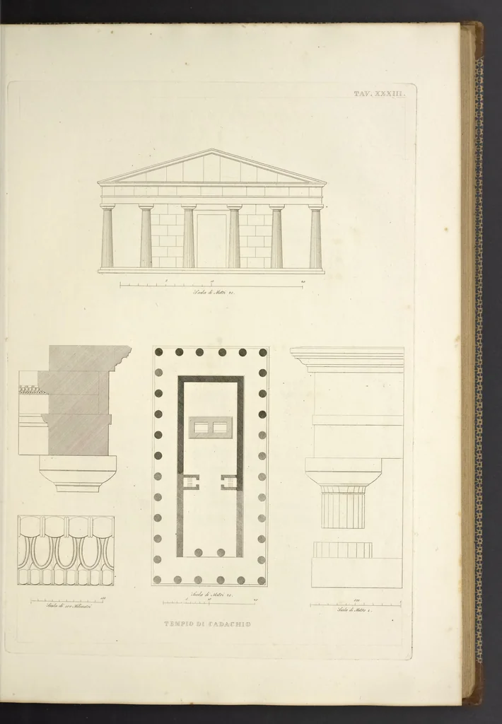 An illustration from L'architettura antica descritta e dimostrata coi monumenti ... : opera divisa in tre sezioni risguardanti la storia, la teorica, e le pratiche dell' architettura egiziana, greca e romana, 1830, leaf 84