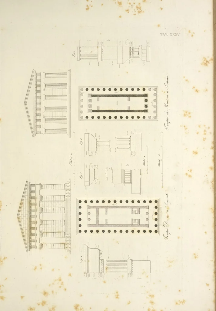 An illustration from L'architettura antica descritta e dimostrata coi monumenti ... : opera divisa in tre sezioni risguardanti la storia, la teorica, e le pratiche dell' architettura egiziana, greca e romana, 1830, leaf 88