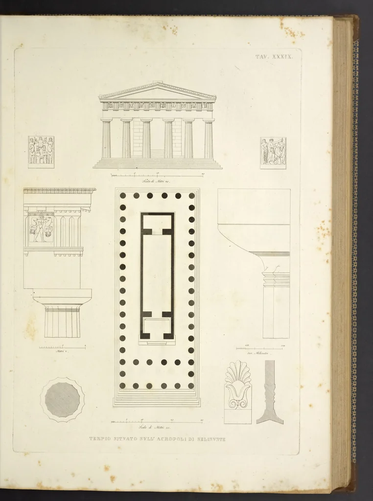 An illustration from L'architettura antica descritta e dimostrata coi monumenti ... : opera divisa in tre sezioni risguardanti la storia, la teorica, e le pratiche dell' architettura egiziana, greca e romana, 1830, leaf 96