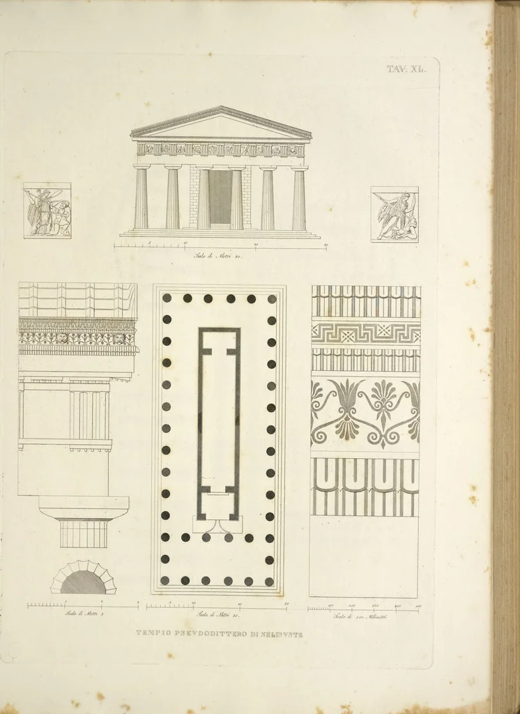 An illustration from L'architettura antica descritta e dimostrata coi monumenti ... : opera divisa in tre sezioni risguardanti la storia, la teorica, e le pratiche dell' architettura egiziana, greca e romana, 1830, leaf 98