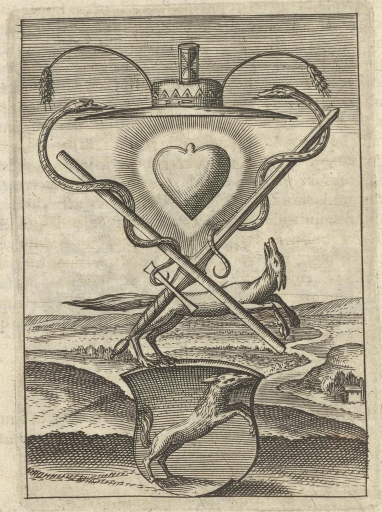 An illustration from Viridarium hieroglyphico-morale : in quo virtutes et vitia atqve mores huius aevi secundum tres ordines hierarchicos -- ecclesiasticum, politicum, oeconomicum ... explicantur : & non tantum dictis & exemplis historiarum veterum ac recentium, ex sacris scripturis, sanctis patribus, seu dd. Ecclesiae, poetis, philosophis, historicis cum christianorum tum gentilium, sed etiam artificiosissimis eiconibus hieroglyphicis illustrantur ..., 1619, leaf 101