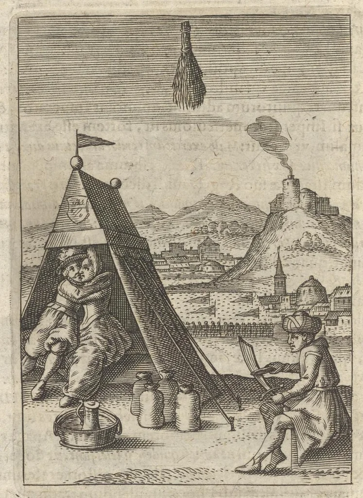 An illustration from Viridarium hieroglyphico-morale : in quo virtutes et vitia atqve mores huius aevi secundum tres ordines hierarchicos -- ecclesiasticum, politicum, oeconomicum ... explicantur : & non tantum dictis & exemplis historiarum veterum ac recentium, ex sacris scripturis, sanctis patribus, seu dd. Ecclesiae, poetis, philosophis, historicis cum christianorum tum gentilium, sed etiam artificiosissimis eiconibus hieroglyphicis illustrantur ..., 1619, leaf 111