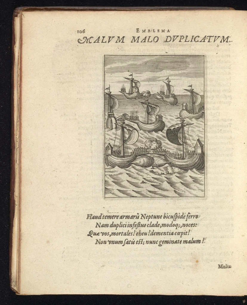 An illustration from Viridarium hieroglyphico-morale : in quo virtutes et vitia atqve mores huius aevi secundum tres ordines hierarchicos -- ecclesiasticum, politicum, oeconomicum ... explicantur : & non tantum dictis & exemplis historiarum veterum ac recentium, ex sacris scripturis, sanctis patribus, seu dd. Ecclesiae, poetis, philosophis, historicis cum christianorum tum gentilium, sed etiam artificiosissimis eiconibus hieroglyphicis illustrantur ..., 1619, leaf 117
