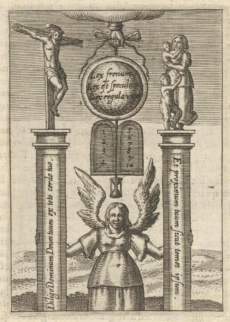 An illustration from Viridarium hieroglyphico-morale : in quo virtutes et vitia atqve mores huius aevi secundum tres ordines hierarchicos -- ecclesiasticum, politicum, oeconomicum ... explicantur : & non tantum dictis & exemplis historiarum veterum ac recentium, ex sacris scripturis, sanctis patribus, seu dd. Ecclesiae, poetis, philosophis, historicis cum christianorum tum gentilium, sed etiam artificiosissimis eiconibus hieroglyphicis illustrantur ..., 1619, leaf 121