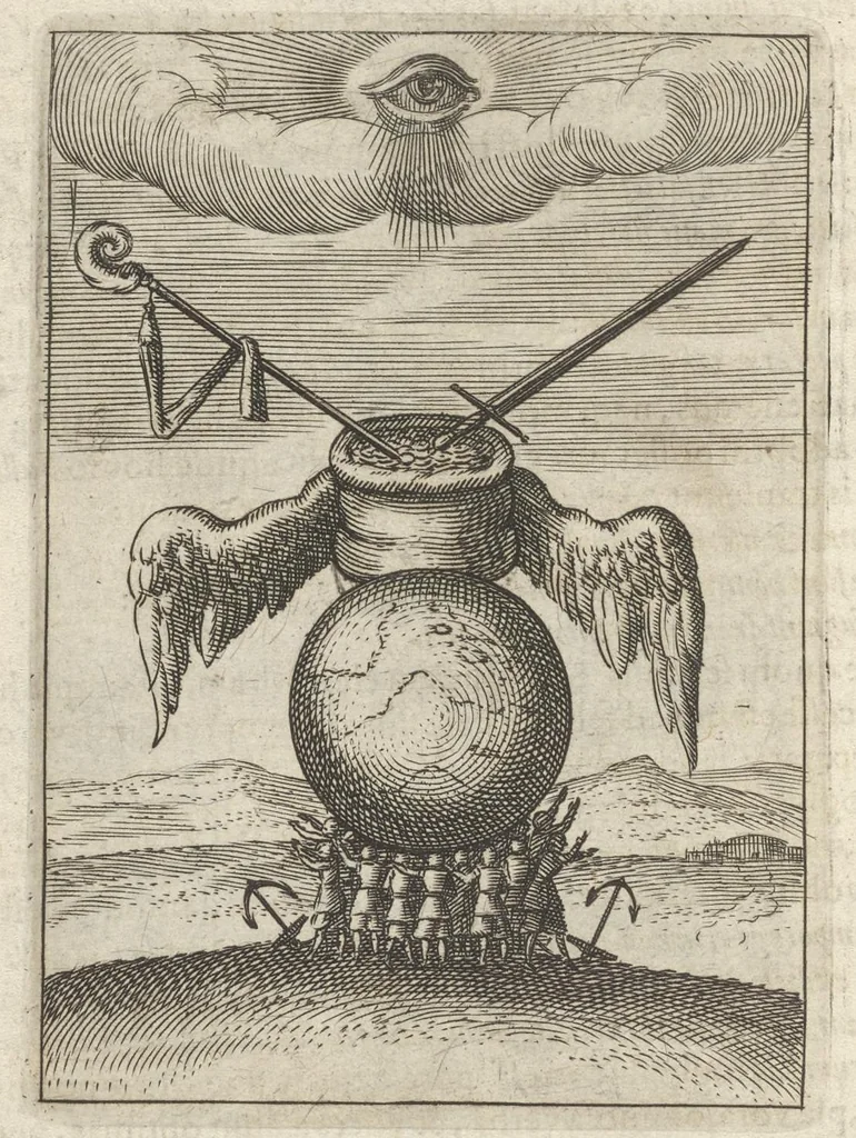 An illustration from Viridarium hieroglyphico-morale : in quo virtutes et vitia atqve mores huius aevi secundum tres ordines hierarchicos -- ecclesiasticum, politicum, oeconomicum ... explicantur : & non tantum dictis & exemplis historiarum veterum ac recentium, ex sacris scripturis, sanctis patribus, seu dd. Ecclesiae, poetis, philosophis, historicis cum christianorum tum gentilium, sed etiam artificiosissimis eiconibus hieroglyphicis illustrantur ..., 1619, leaf 131