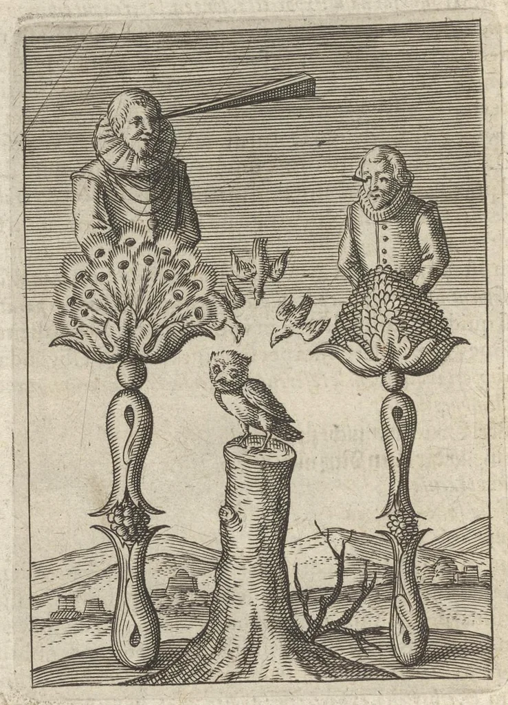 An illustration from Viridarium hieroglyphico-morale : in quo virtutes et vitia atqve mores huius aevi secundum tres ordines hierarchicos -- ecclesiasticum, politicum, oeconomicum ... explicantur : & non tantum dictis & exemplis historiarum veterum ac recentium, ex sacris scripturis, sanctis patribus, seu dd. Ecclesiae, poetis, philosophis, historicis cum christianorum tum gentilium, sed etiam artificiosissimis eiconibus hieroglyphicis illustrantur ..., 1619, leaf 139