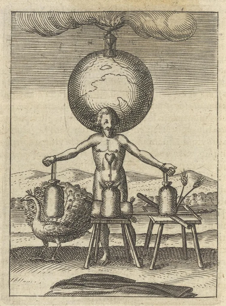 An illustration from Viridarium hieroglyphico-morale : in quo virtutes et vitia atqve mores huius aevi secundum tres ordines hierarchicos -- ecclesiasticum, politicum, oeconomicum ... explicantur : & non tantum dictis & exemplis historiarum veterum ac recentium, ex sacris scripturis, sanctis patribus, seu dd. Ecclesiae, poetis, philosophis, historicis cum christianorum tum gentilium, sed etiam artificiosissimis eiconibus hieroglyphicis illustrantur ..., 1619, leaf 149