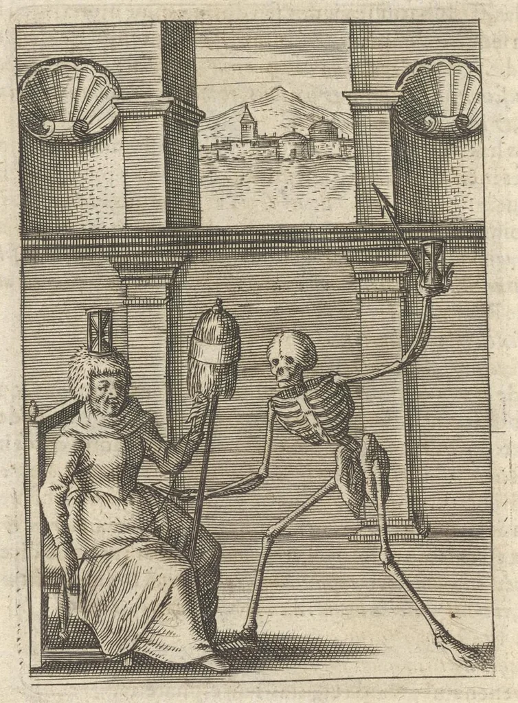 An illustration from Viridarium hieroglyphico-morale : in quo virtutes et vitia atqve mores huius aevi secundum tres ordines hierarchicos -- ecclesiasticum, politicum, oeconomicum ... explicantur : & non tantum dictis & exemplis historiarum veterum ac recentium, ex sacris scripturis, sanctis patribus, seu dd. Ecclesiae, poetis, philosophis, historicis cum christianorum tum gentilium, sed etiam artificiosissimis eiconibus hieroglyphicis illustrantur ..., 1619, leaf 169