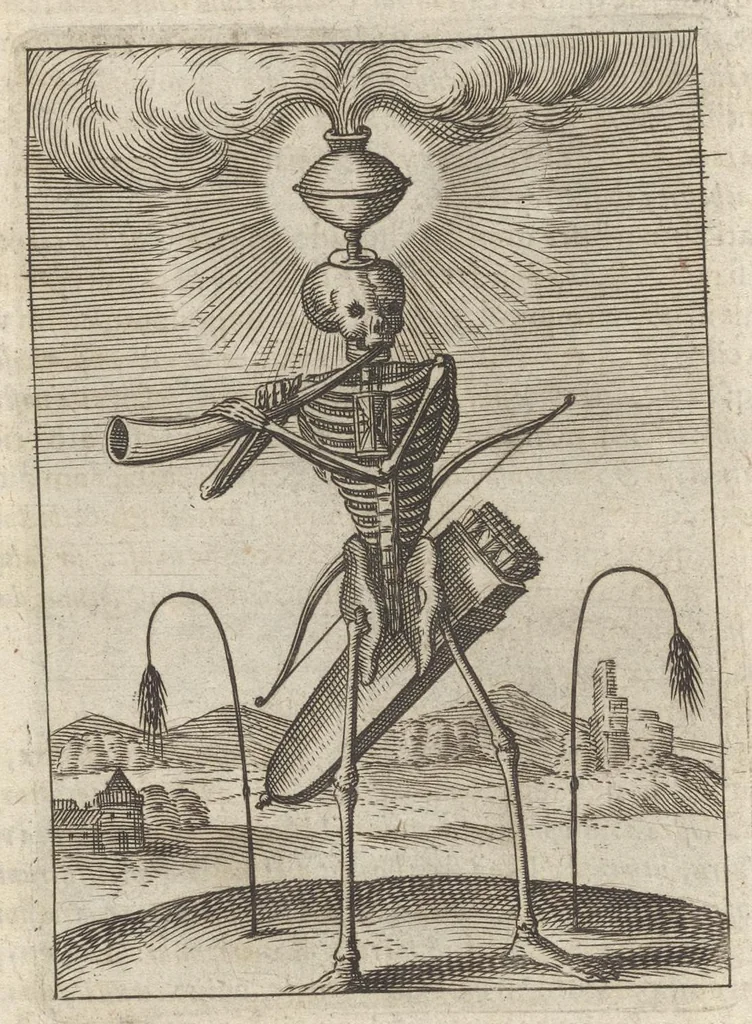 An illustration from Viridarium hieroglyphico-morale : in quo virtutes et vitia atqve mores huius aevi secundum tres ordines hierarchicos -- ecclesiasticum, politicum, oeconomicum ... explicantur : & non tantum dictis & exemplis historiarum veterum ac recentium, ex sacris scripturis, sanctis patribus, seu dd. Ecclesiae, poetis, philosophis, historicis cum christianorum tum gentilium, sed etiam artificiosissimis eiconibus hieroglyphicis illustrantur ..., 1619, leaf 171