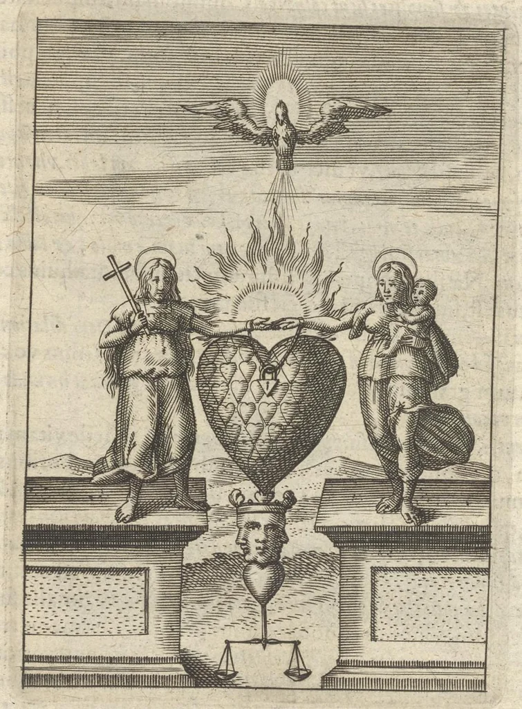 An illustration from Viridarium hieroglyphico-morale : in quo virtutes et vitia atqve mores huius aevi secundum tres ordines hierarchicos -- ecclesiasticum, politicum, oeconomicum ... explicantur : & non tantum dictis & exemplis historiarum veterum ac recentium, ex sacris scripturis, sanctis patribus, seu dd. Ecclesiae, poetis, philosophis, historicis cum christianorum tum gentilium, sed etiam artificiosissimis eiconibus hieroglyphicis illustrantur ..., 1619, leaf 49
