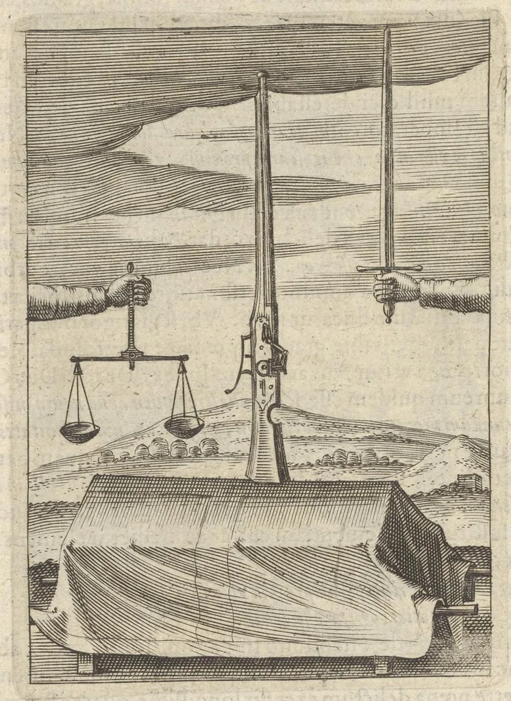 An illustration from Viridarium hieroglyphico-morale : in quo virtutes et vitia atqve mores huius aevi secundum tres ordines hierarchicos -- ecclesiasticum, politicum, oeconomicum ... explicantur : & non tantum dictis & exemplis historiarum veterum ac recentium, ex sacris scripturis, sanctis patribus, seu dd. Ecclesiae, poetis, philosophis, historicis cum christianorum tum gentilium, sed etiam artificiosissimis eiconibus hieroglyphicis illustrantur ..., 1619, leaf 57