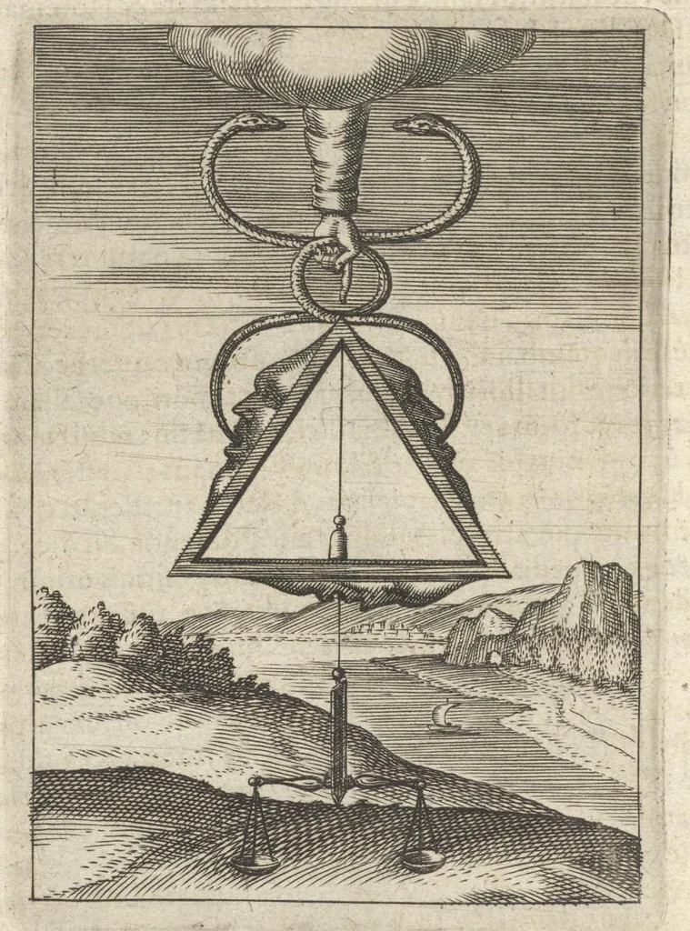 An illustration from Viridarium hieroglyphico-morale : in quo virtutes et vitia atqve mores huius aevi secundum tres ordines hierarchicos -- ecclesiasticum, politicum, oeconomicum ... explicantur : & non tantum dictis & exemplis historiarum veterum ac recentium, ex sacris scripturis, sanctis patribus, seu dd. Ecclesiae, poetis, philosophis, historicis cum christianorum tum gentilium, sed etiam artificiosissimis eiconibus hieroglyphicis illustrantur ..., 1619, leaf 63