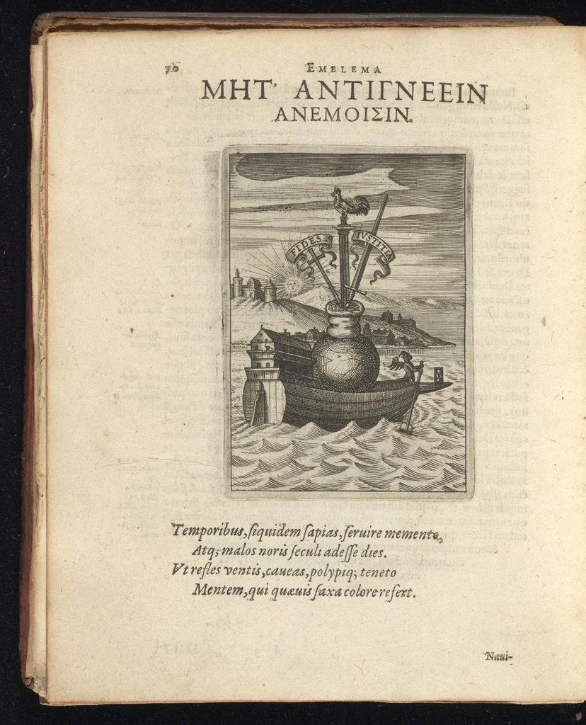 An illustration from Viridarium hieroglyphico-morale : in quo virtutes et vitia atqve mores huius aevi secundum tres ordines hierarchicos -- ecclesiasticum, politicum, oeconomicum ... explicantur : & non tantum dictis & exemplis historiarum veterum ac recentium, ex sacris scripturis, sanctis patribus, seu dd. Ecclesiae, poetis, philosophis, historicis cum christianorum tum gentilium, sed etiam artificiosissimis eiconibus hieroglyphicis illustrantur ..., 1619, leaf 81