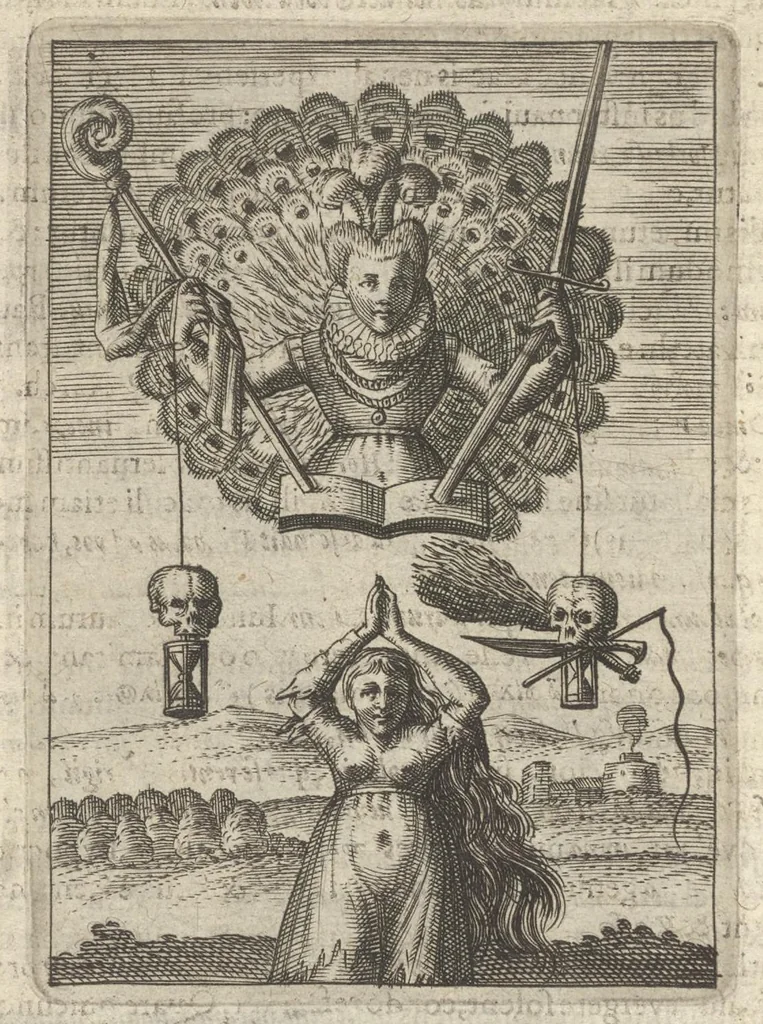 An illustration from Viridarium hieroglyphico-morale : in quo virtutes et vitia atqve mores huius aevi secundum tres ordines hierarchicos -- ecclesiasticum, politicum, oeconomicum ... explicantur : & non tantum dictis & exemplis historiarum veterum ac recentium, ex sacris scripturis, sanctis patribus, seu dd. Ecclesiae, poetis, philosophis, historicis cum christianorum tum gentilium, sed etiam artificiosissimis eiconibus hieroglyphicis illustrantur ..., 1619, leaf 83
