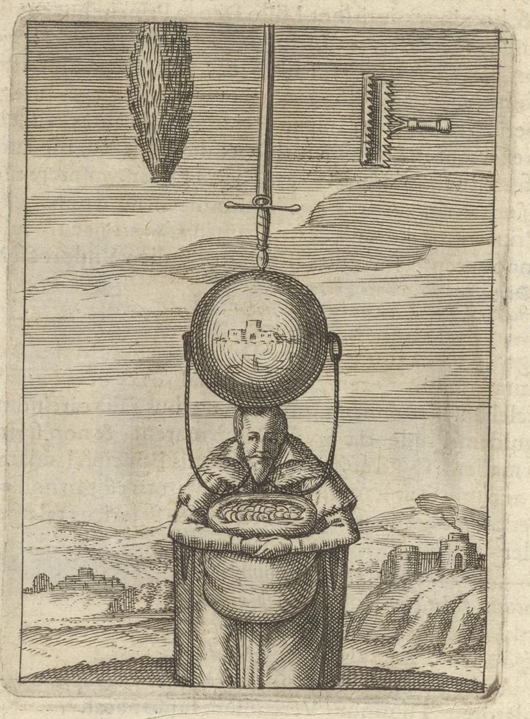 An illustration from Viridarium hieroglyphico-morale : in quo virtutes et vitia atqve mores huius aevi secundum tres ordines hierarchicos -- ecclesiasticum, politicum, oeconomicum ... explicantur : & non tantum dictis & exemplis historiarum veterum ac recentium, ex sacris scripturis, sanctis patribus, seu dd. Ecclesiae, poetis, philosophis, historicis cum christianorum tum gentilium, sed etiam artificiosissimis eiconibus hieroglyphicis illustrantur ..., 1619, leaf 91