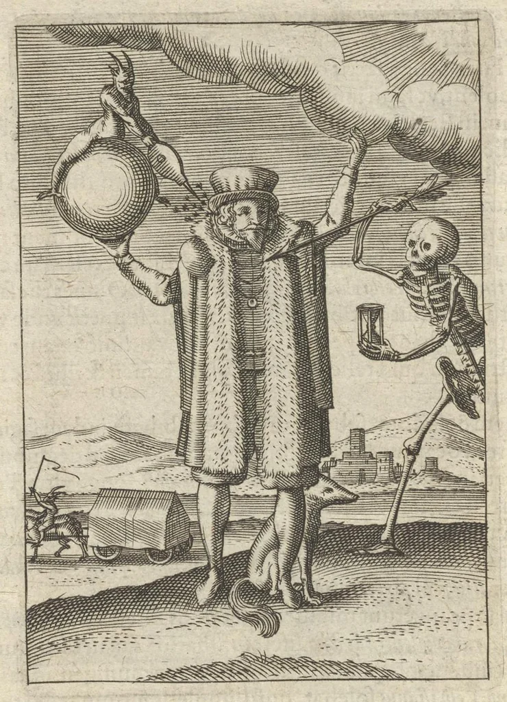 An illustration from Viridarium hieroglyphico-morale : in quo virtutes et vitia atqve mores huius aevi secundum tres ordines hierarchicos -- ecclesiasticum, politicum, oeconomicum ... explicantur : & non tantum dictis & exemplis historiarum veterum ac recentium, ex sacris scripturis, sanctis patribus, seu dd. Ecclesiae, poetis, philosophis, historicis cum christianorum tum gentilium, sed etiam artificiosissimis eiconibus hieroglyphicis illustrantur ..., 1619, leaf 93