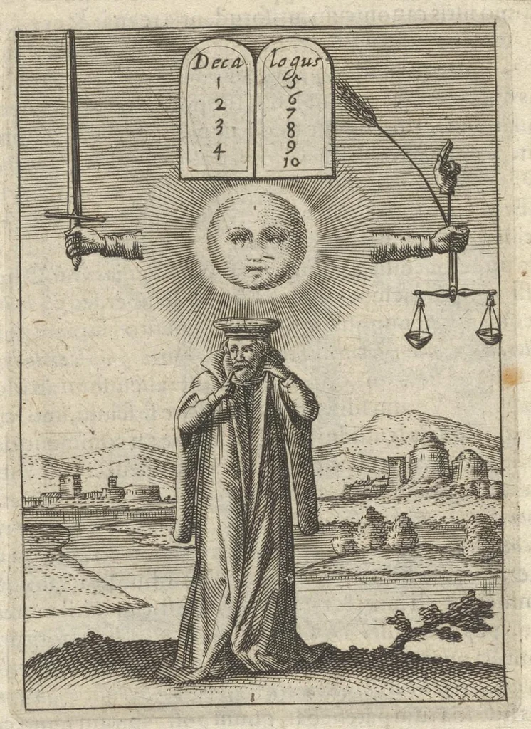 An illustration from Viridarium hieroglyphico-morale : in quo virtutes et vitia atqve mores huius aevi secundum tres ordines hierarchicos -- ecclesiasticum, politicum, oeconomicum ... explicantur : & non tantum dictis & exemplis historiarum veterum ac recentium, ex sacris scripturis, sanctis patribus, seu dd. Ecclesiae, poetis, philosophis, historicis cum christianorum tum gentilium, sed etiam artificiosissimis eiconibus hieroglyphicis illustrantur ..., 1619, leaf 95