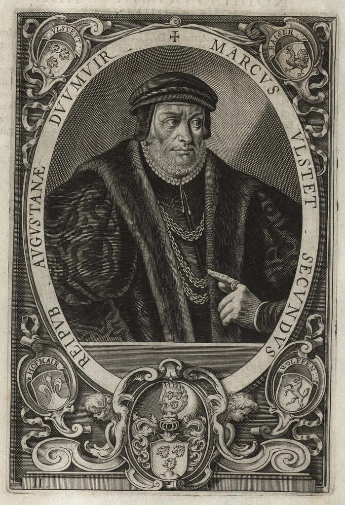 An illustration from Imp. Caes. Caroli V. S.A. decreto et auspicijs inclytae Reip. Augustanae Vincelic. ab anno P.C.N. MDXLVIII praefecti IIviri [duumviri], a Luca Kiliano ciue Augustano chalcographicis formis expressi MDCXXIV, 1624, leaf 14
