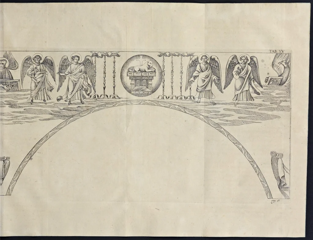 An illustration from Vetera monimenta : in quibus praecipuè musiva opera sacarum profanarumque aedium structura, ac nonnulli antiqui ritus, dissertatiobus, iconibusque illustrantur, 1690, leaf 110