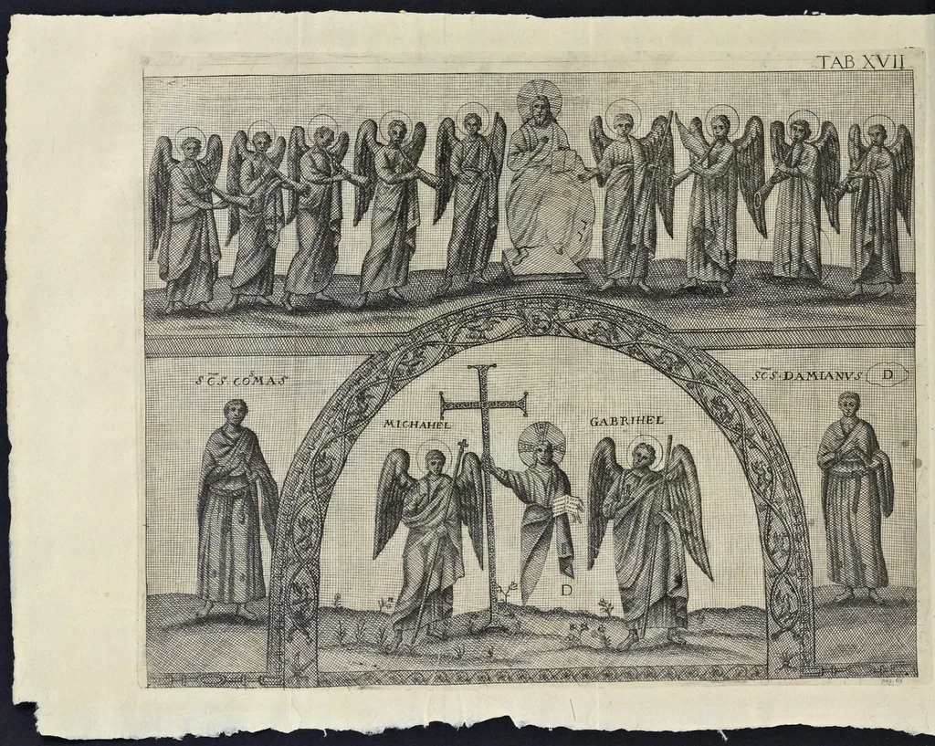 An illustration from Vetera monimenta : in quibus praecipuè musiva opera sacarum profanarumque aedium structura, ac nonnulli antiqui ritus, dissertatiobus, iconibusque illustrantur, 1690, leaf 119