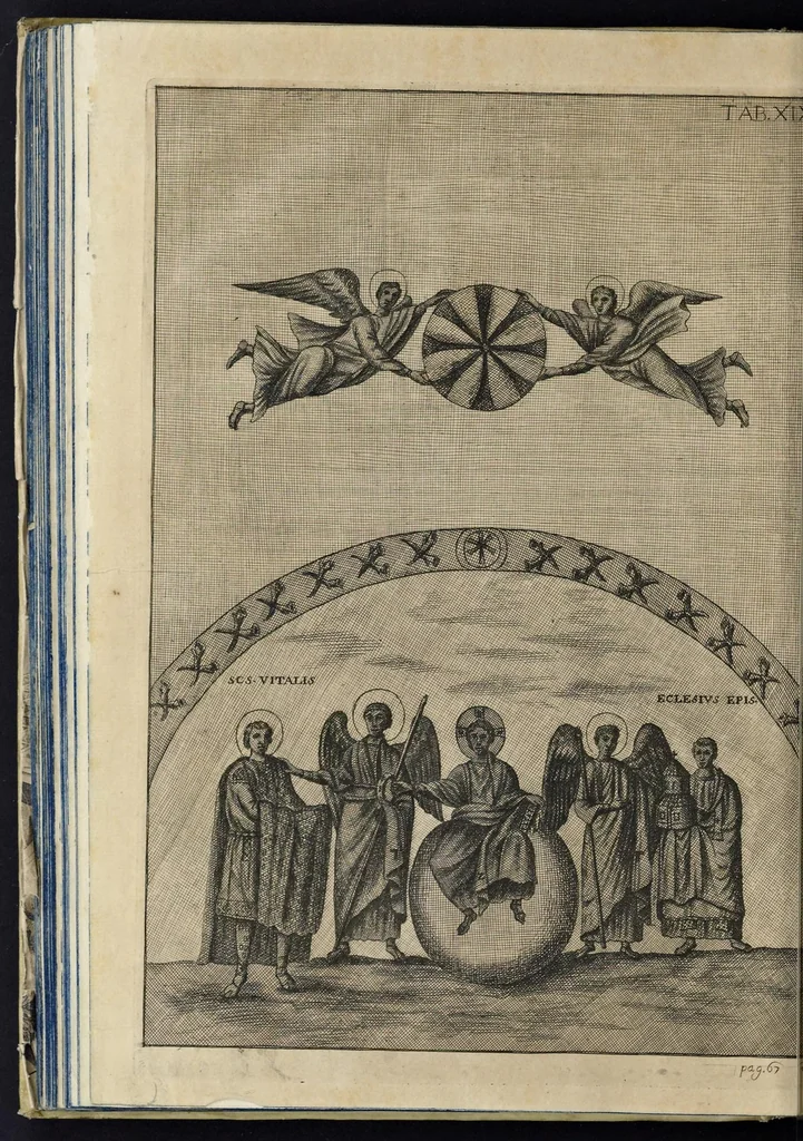 An illustration from Vetera monimenta : in quibus praecipuè musiva opera sacarum profanarumque aedium structura, ac nonnulli antiqui ritus, dissertatiobus, iconibusque illustrantur, 1690, leaf 125