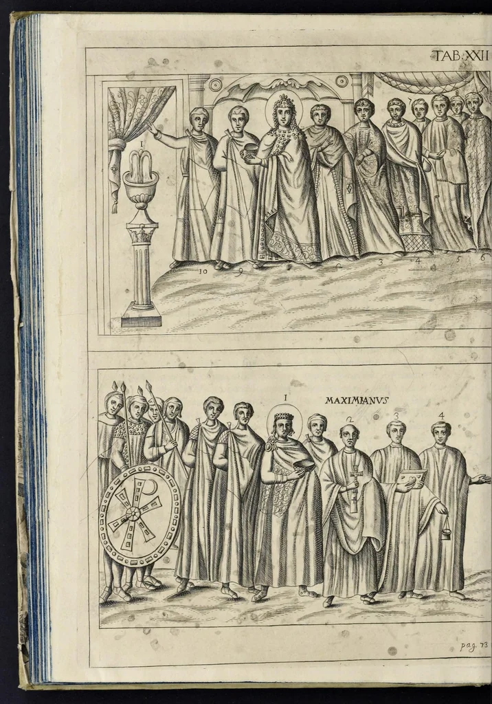 An illustration from Vetera monimenta : in quibus praecipuè musiva opera sacarum profanarumque aedium structura, ac nonnulli antiqui ritus, dissertatiobus, iconibusque illustrantur, 1690, leaf 139