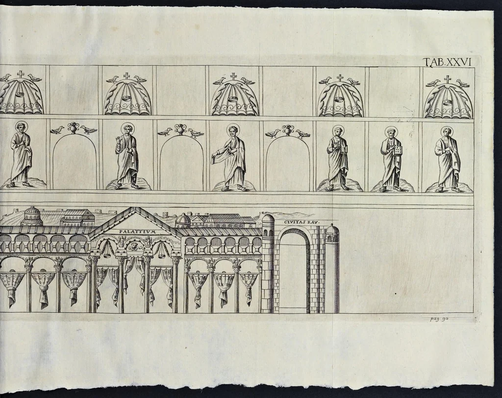 An illustration from Vetera monimenta : in quibus praecipuè musiva opera sacarum profanarumque aedium structura, ac nonnulli antiqui ritus, dissertatiobus, iconibusque illustrantur, 1690, leaf 162
