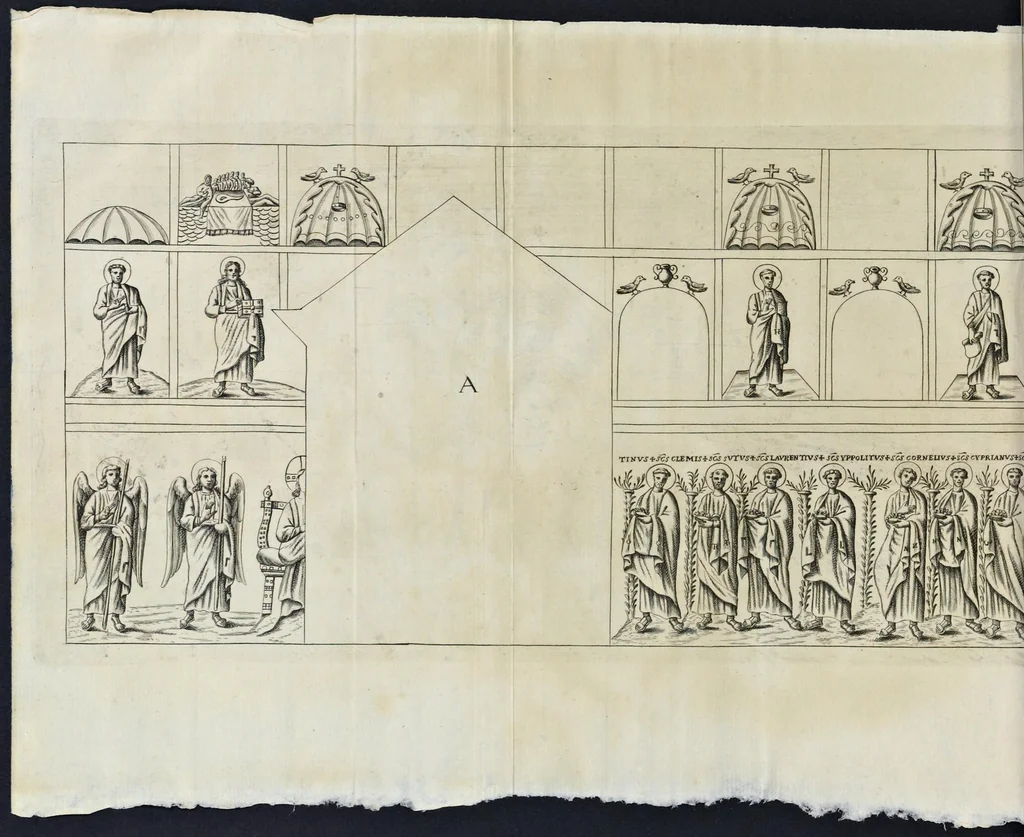 An illustration from Vetera monimenta : in quibus praecipuè musiva opera sacarum profanarumque aedium structura, ac nonnulli antiqui ritus, dissertatiobus, iconibusque illustrantur, 1690, leaf 167