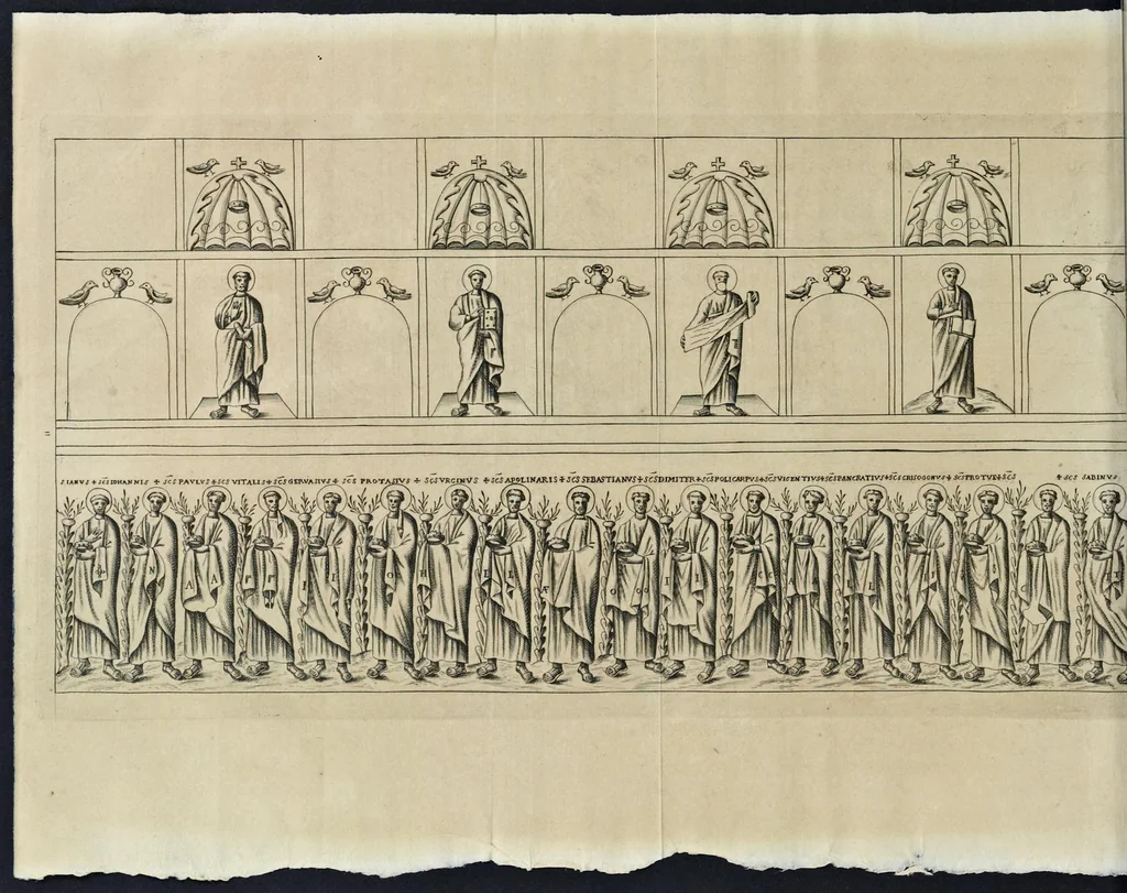 An illustration from Vetera monimenta : in quibus praecipuè musiva opera sacarum profanarumque aedium structura, ac nonnulli antiqui ritus, dissertatiobus, iconibusque illustrantur, 1690, leaf 169
