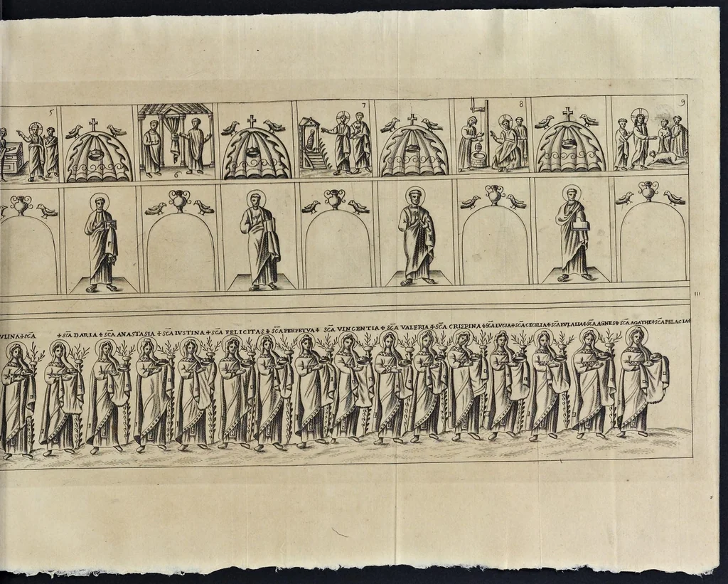 An illustration from Vetera monimenta : in quibus praecipuè musiva opera sacarum profanarumque aedium structura, ac nonnulli antiqui ritus, dissertatiobus, iconibusque illustrantur, 1690, leaf 176