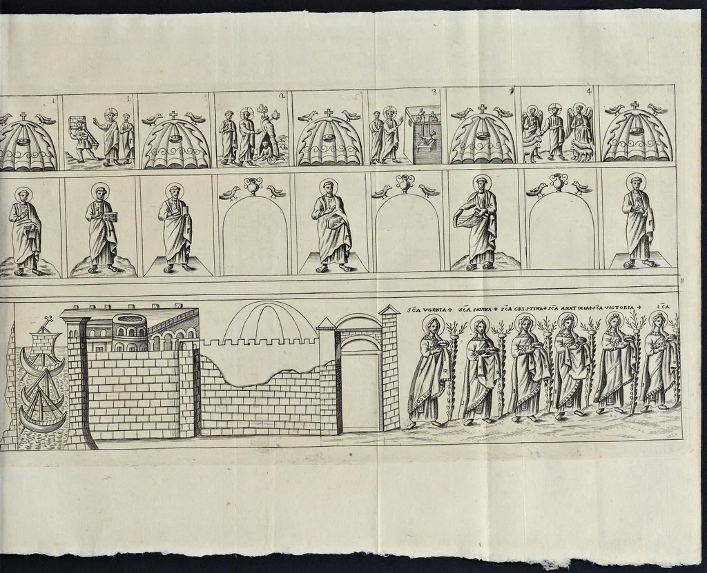 An illustration from Vetera monimenta : in quibus praecipuè musiva opera sacarum profanarumque aedium structura, ac nonnulli antiqui ritus, dissertatiobus, iconibusque illustrantur, 1690, leaf 178