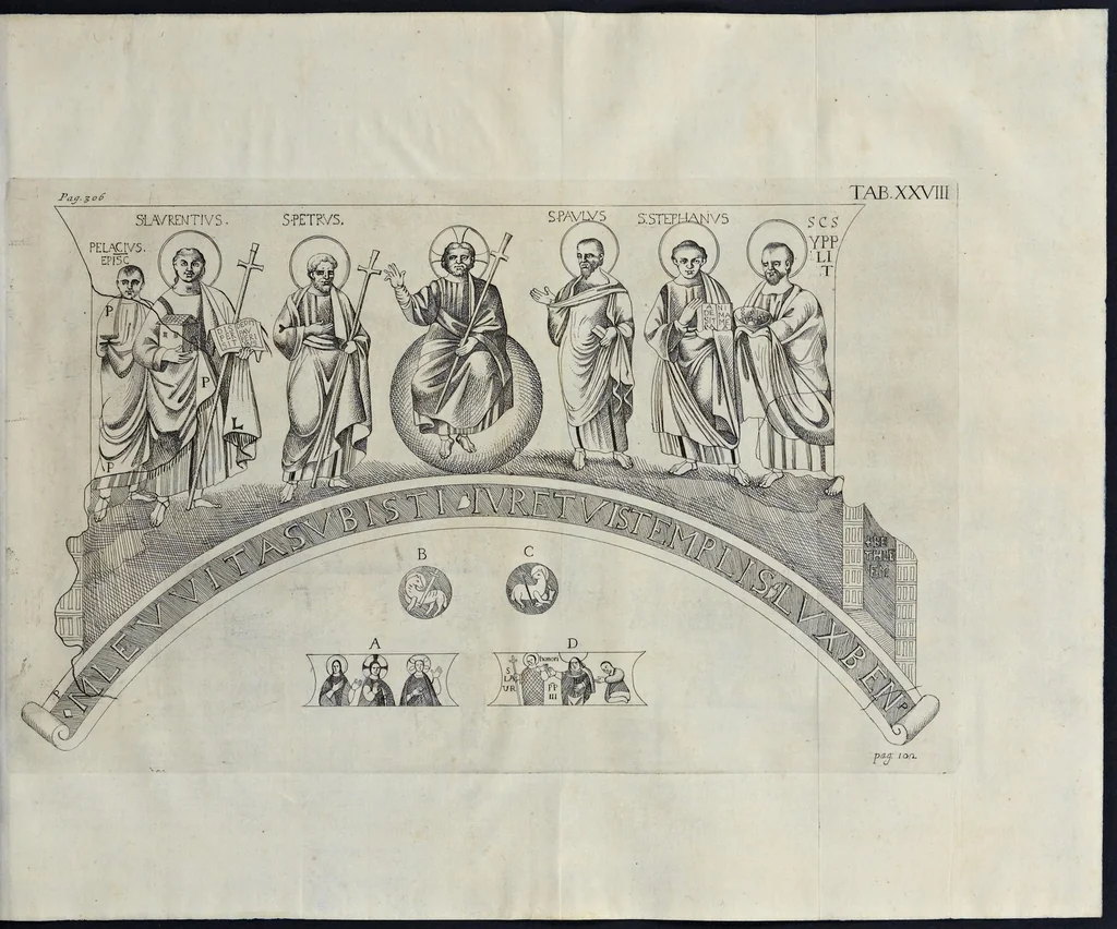 An illustration from Vetera monimenta : in quibus praecipuè musiva opera sacarum profanarumque aedium structura, ac nonnulli antiqui ritus, dissertatiobus, iconibusque illustrantur, 1690, leaf 186