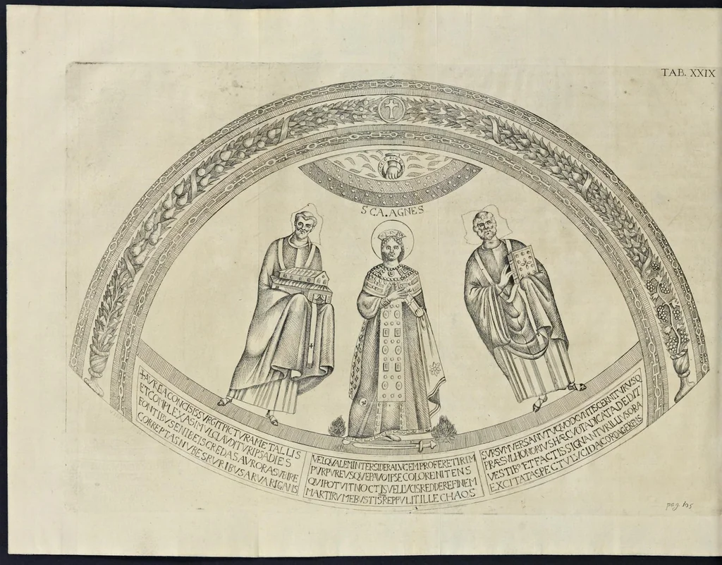 An illustration from Vetera monimenta : in quibus praecipuè musiva opera sacarum profanarumque aedium structura, ac nonnulli antiqui ritus, dissertatiobus, iconibusque illustrantur, 1690, leaf 191