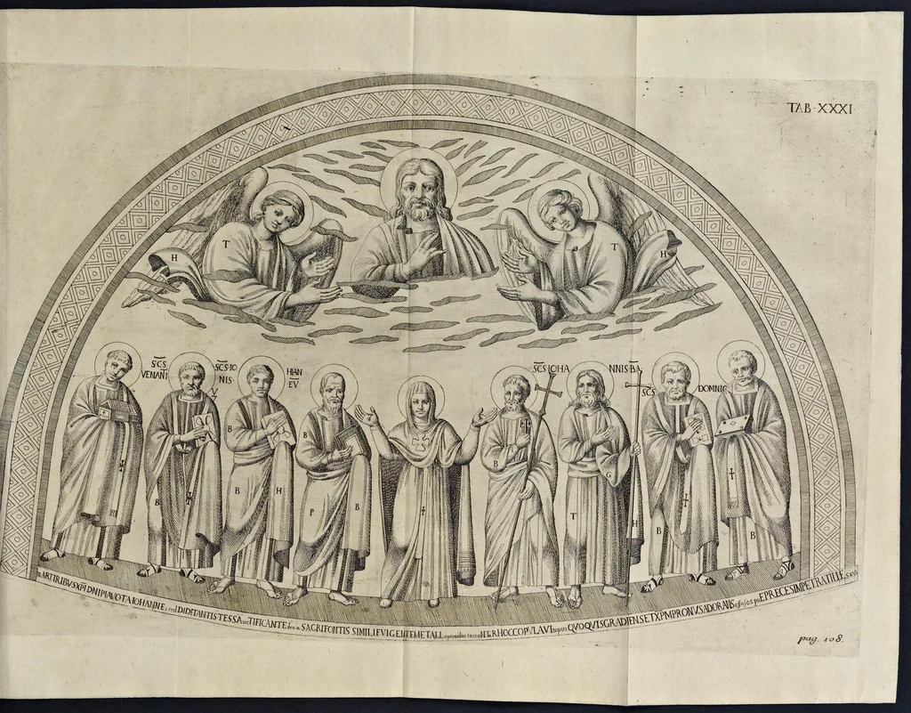 An illustration from Vetera monimenta : in quibus praecipuè musiva opera sacarum profanarumque aedium structura, ac nonnulli antiqui ritus, dissertatiobus, iconibusque illustrantur, 1690, leaf 198