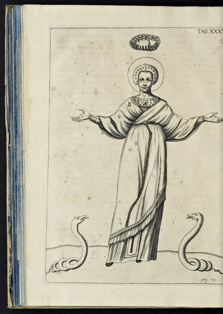 An illustration from Vetera monimenta : in quibus praecipuè musiva opera sacarum profanarumque aedium structura, ac nonnulli antiqui ritus, dissertatiobus, iconibusque illustrantur, 1690, leaf 217