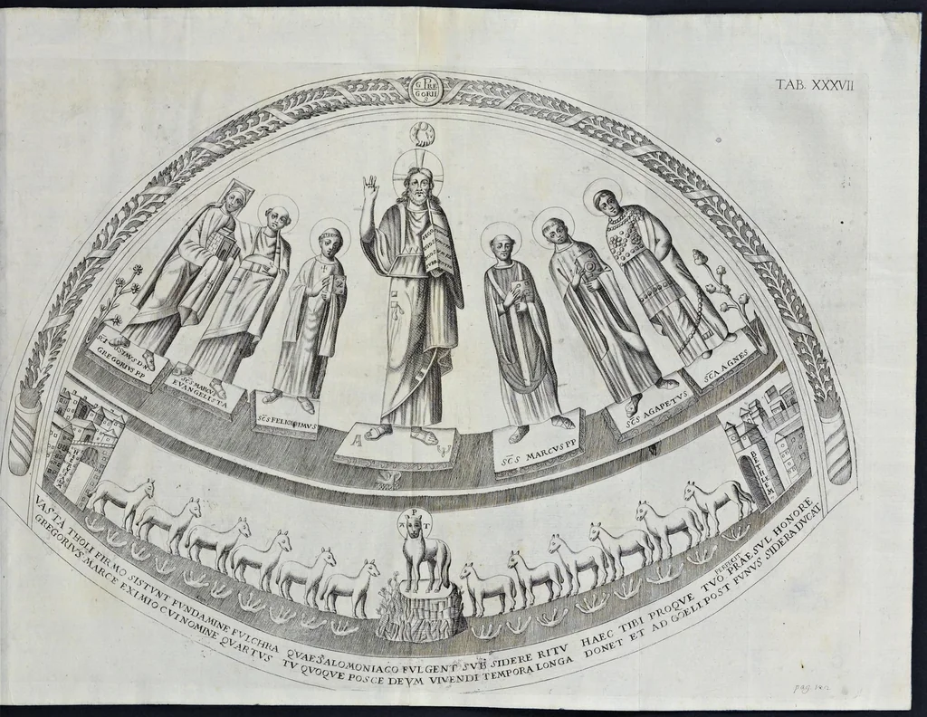 An illustration from Vetera monimenta : in quibus praecipuè musiva opera sacarum profanarumque aedium structura, ac nonnulli antiqui ritus, dissertatiobus, iconibusque illustrantur, 1690, leaf 224