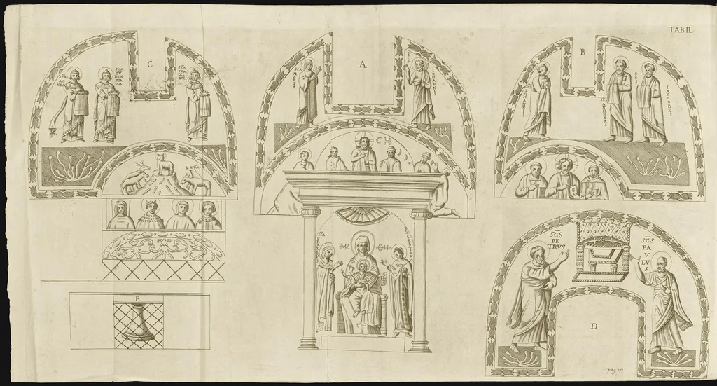 An illustration from Vetera monimenta : in quibus praecipuè musiva opera sacarum profanarumque aedium structura, ac nonnulli antiqui ritus, dissertatiobus, iconibusque illustrantur, 1690, leaf 277