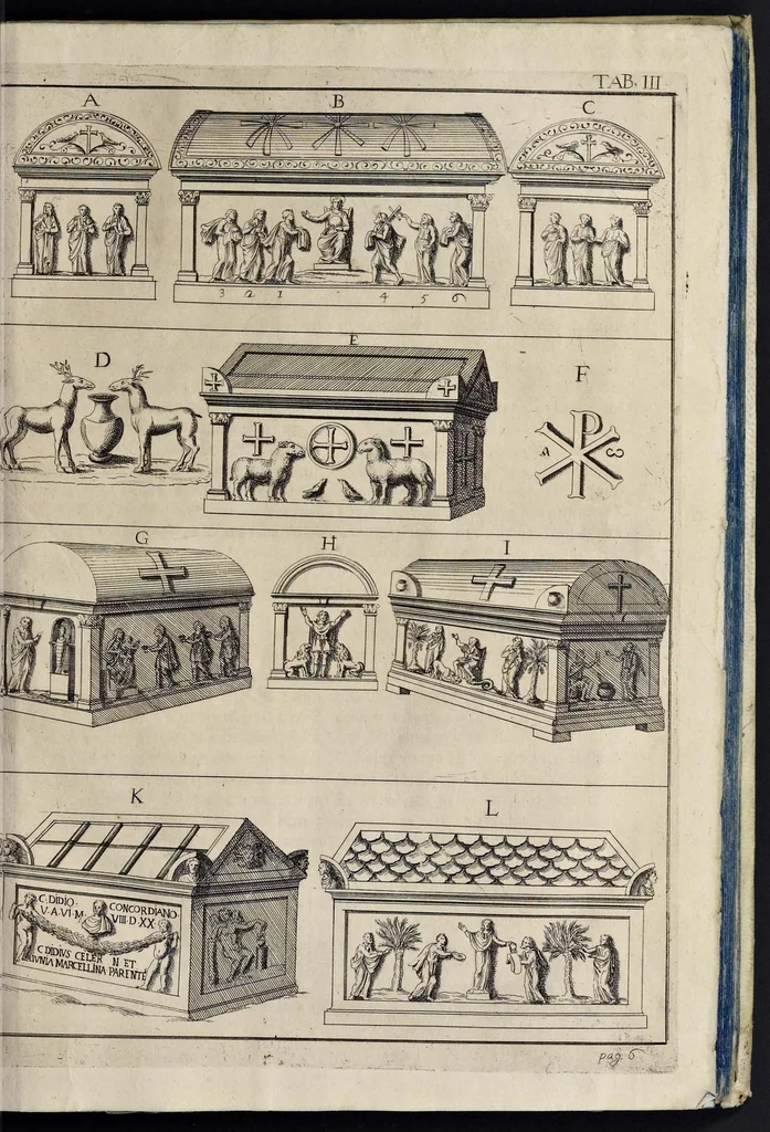 An illustration from Vetera monimenta : in quibus praecipuè musiva opera sacarum profanarumque aedium structura, ac nonnulli antiqui ritus, dissertatiobus, iconibusque illustrantur, 1690, leaf 34