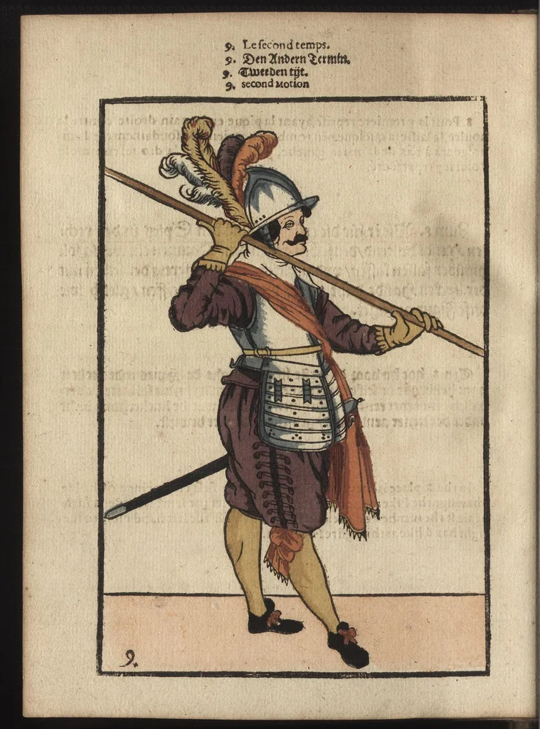 An illustration from Maniement d'armes, d'arqvebvses, mousqvets, & picques : selon l'ordre de monseig. le Prince Maurice ..., 1619, leaf 117