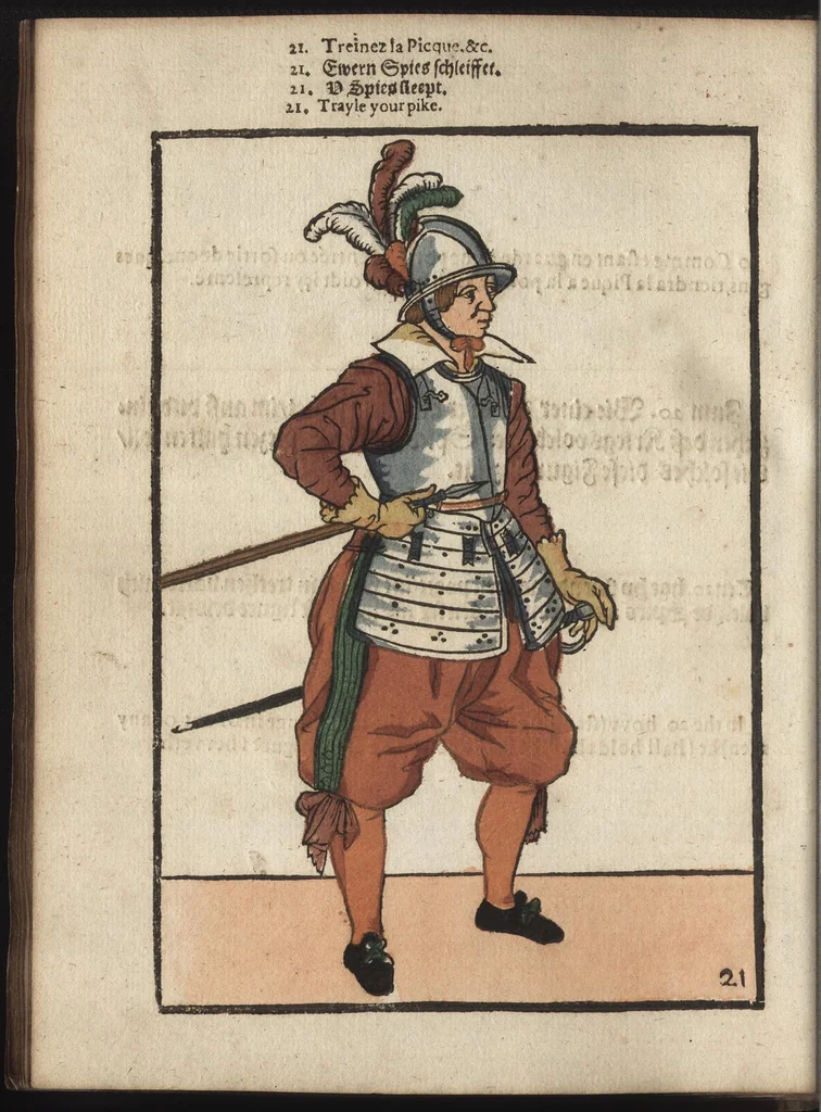 An illustration from Maniement d'armes, d'arqvebvses, mousqvets, & picques : selon l'ordre de monseig. le Prince Maurice ..., 1619, leaf 141