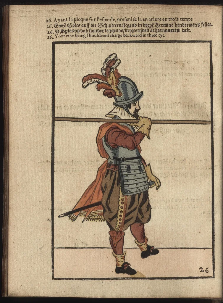 An illustration from Maniement d'armes, d'arqvebvses, mousqvets, & picques : selon l'ordre de monseig. le Prince Maurice ..., 1619, leaf 151