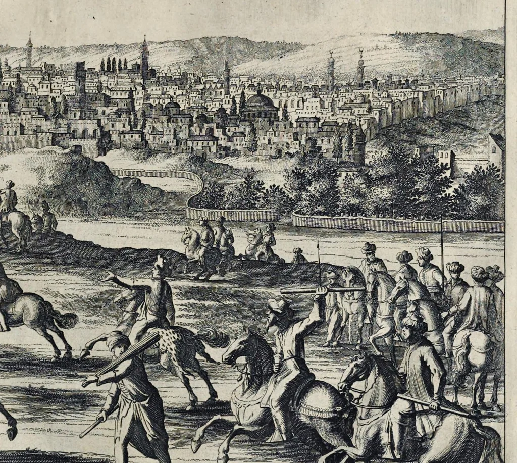 An illustration from Naukeurige beschryving van gantsch Syrie, en Palestyn of Heilige Lant... Verrijkt met lantkaerten en afbeeldingen... in koper gesneden, 1677, leaf 202