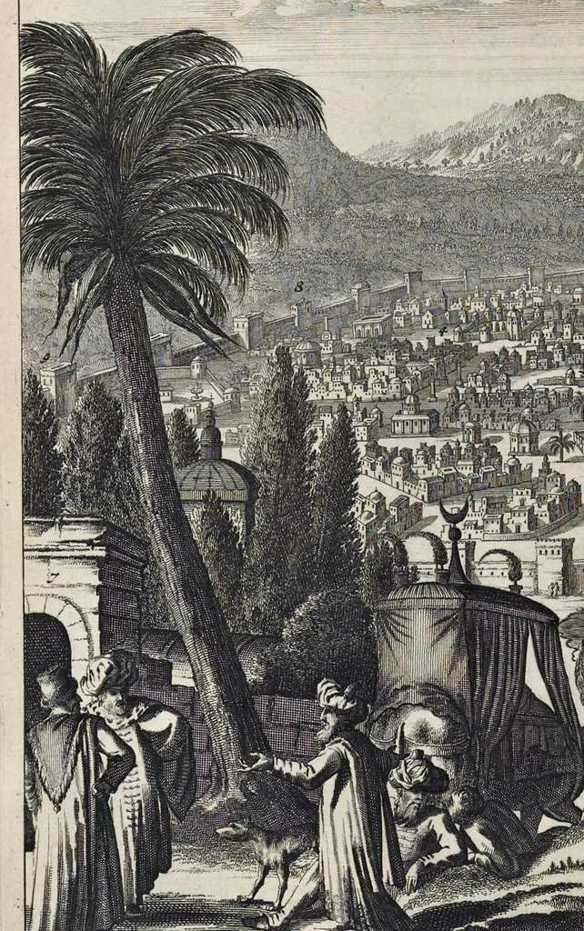 An illustration from Naukeurige beschryving van gantsch Syrie, en Palestyn of Heilige Lant... Verrijkt met lantkaerten en afbeeldingen... in koper gesneden, 1677, leaf 37