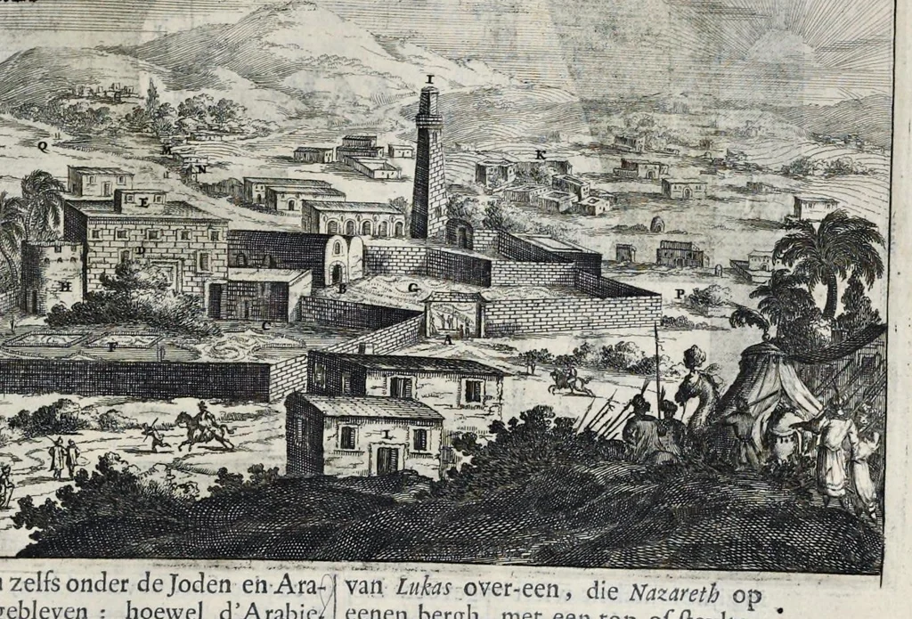 An illustration from Naukeurige beschryving van gantsch Syrie, en Palestyn of Heilige Lant... Verrijkt met lantkaerten en afbeeldingen... in koper gesneden, 1677, leaf 428