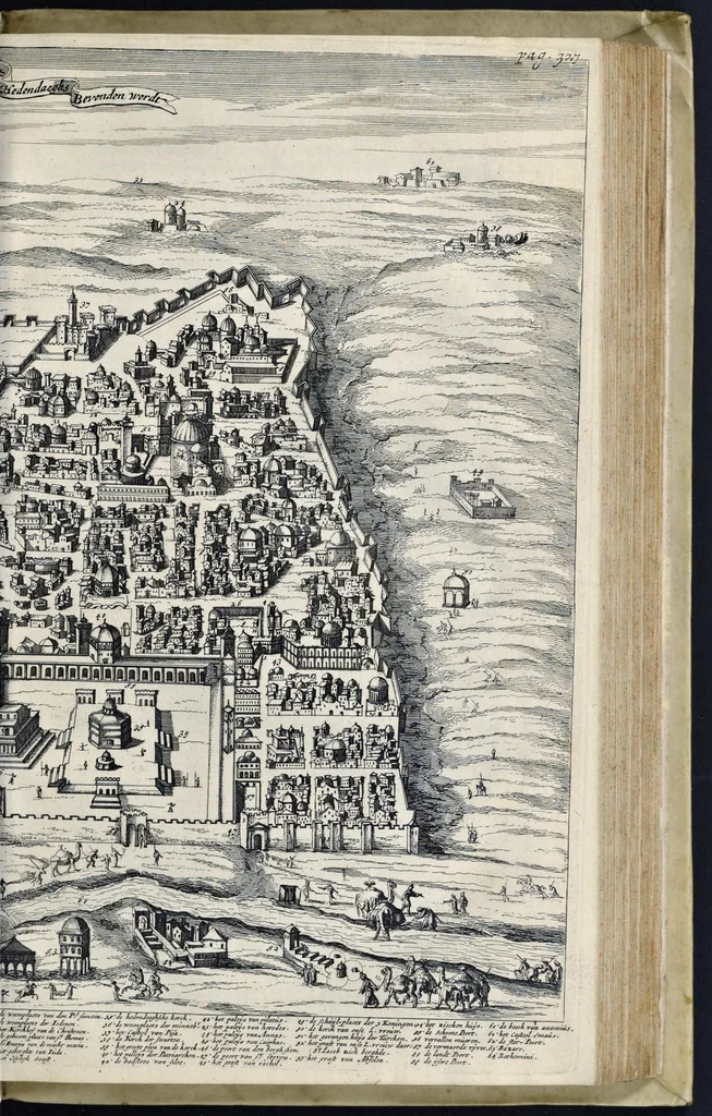 An illustration from Naukeurige beschryving van gantsch Syrie, en Palestyn of Heilige Lant... Verrijkt met lantkaerten en afbeeldingen... in koper gesneden, 1677, leaf 704