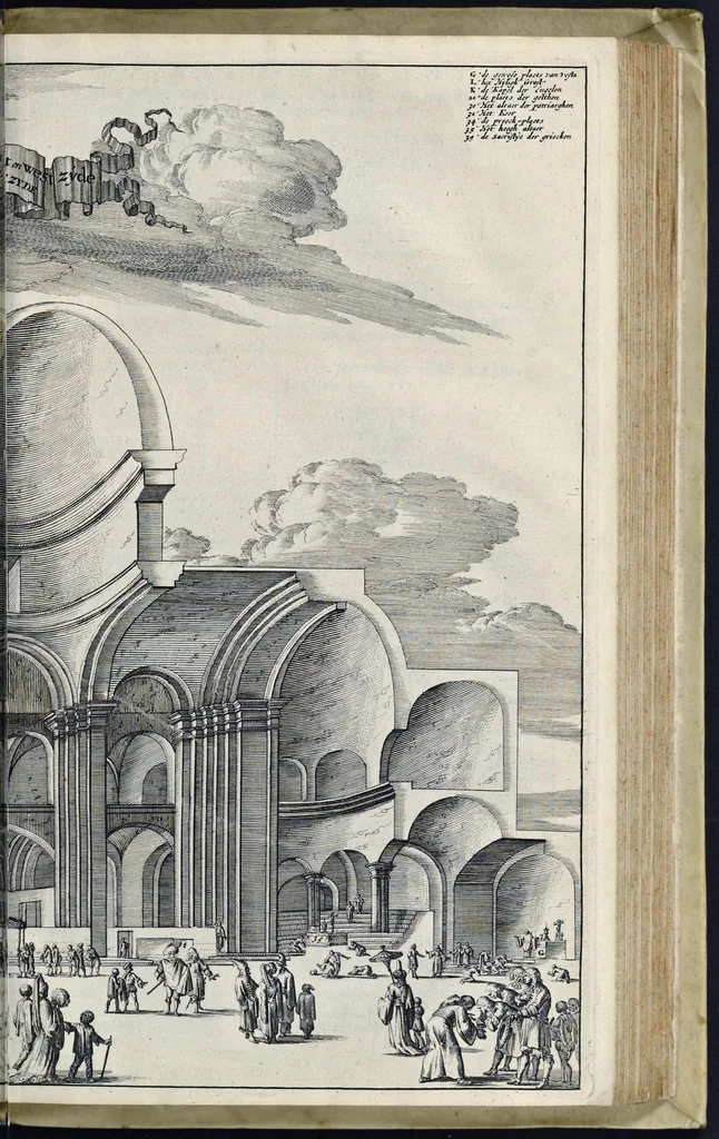 An illustration from Naukeurige beschryving van gantsch Syrie, en Palestyn of Heilige Lant... Verrijkt met lantkaerten en afbeeldingen... in koper gesneden, 1677, leaf 756