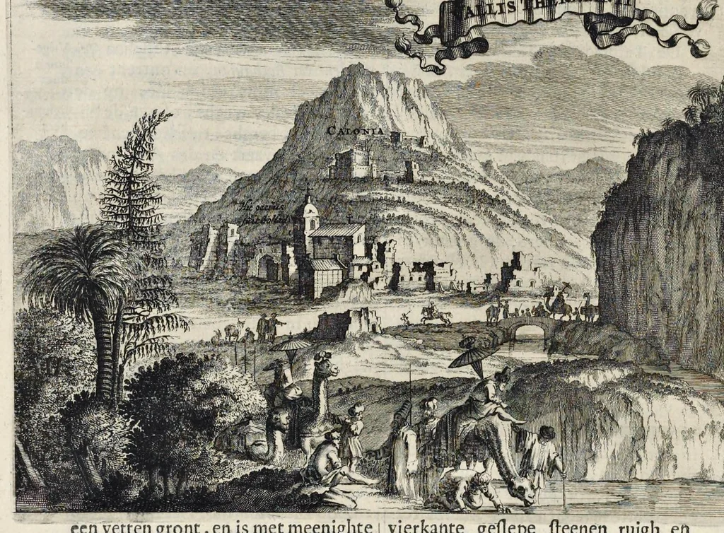An illustration from Naukeurige beschryving van gantsch Syrie, en Palestyn of Heilige Lant... Verrijkt met lantkaerten en afbeeldingen... in koper gesneden, 1677, leaf 967