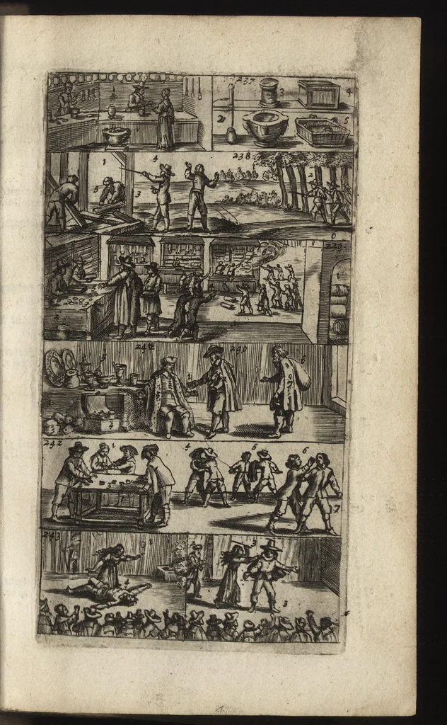 An illustration from Eerste deel der school-geleertheyd, genoemt Het portael : inhoudende de grondtveste der dingen, en onser wijsheyd omtrent de dingen, als mede der latijnschen tael met de moeder-tael ... = Joh. Amos ComenI prima pars Scholasticae eruditionis, dicta vestibulum : continens fundamenta rerum, & nostrae sapientiae circa res, ut & latinae linguae cum vernacula, 1658, leaf 84